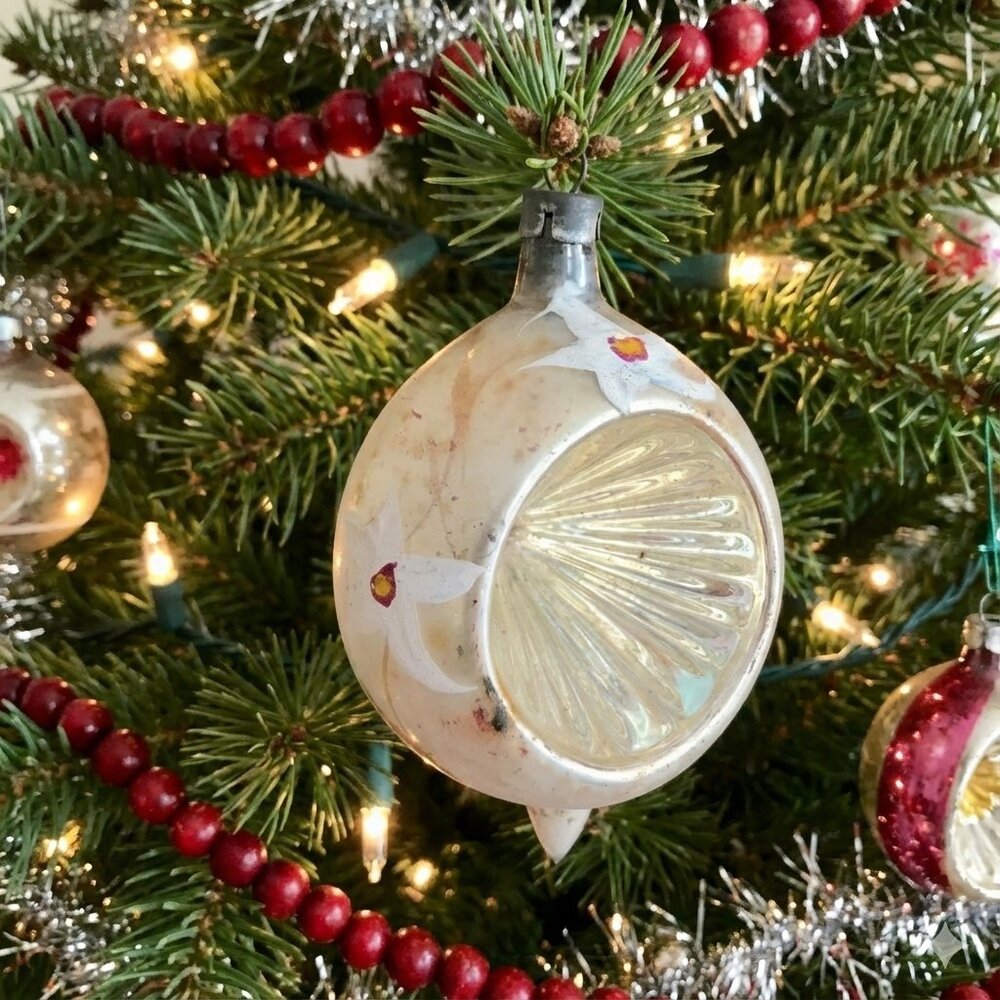 Vintage Antique Christmas Mercury Glass Indent Ornament Pre-Owned
